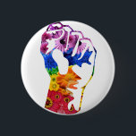Flower power button<br><div class="desc">Flower fist illustration in rainbow LGBT colors. For rebels!</div>