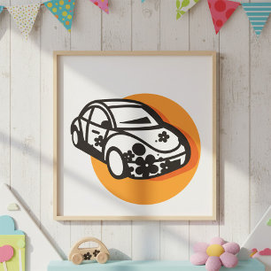 Flower Power Car Cute Hippie Style Poster