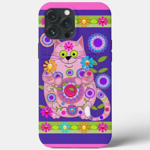 Flower Power Cat iPhone 13 Pro Max Case