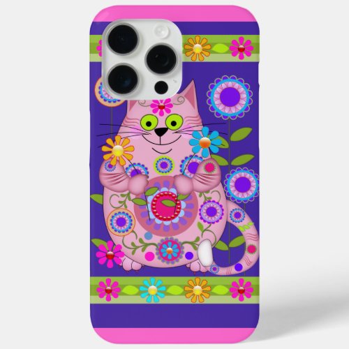 Flower Power Cat iPhone 15 Pro Max Case