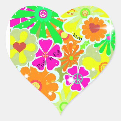 Flower Power celebrate the sixties  Heart Sticker