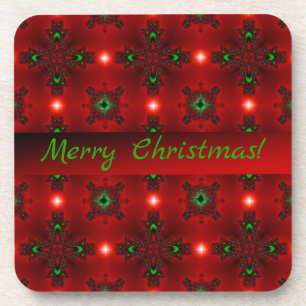 Flower Power, Christmas Magic in Red and Green Beverage Coaster