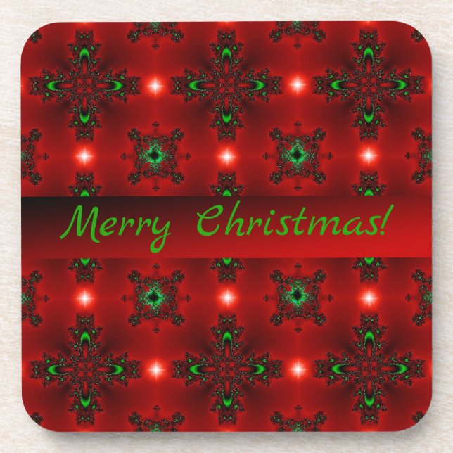 Flower Power, Christmas Magic in Red and Green Beverage Coaster (Front)