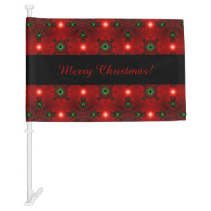 Flower Power, Christmas Magic in Red and Green Car Flag