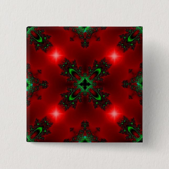 Flower Power, Christmas Magic in Red and Green Pinback Button (Front)