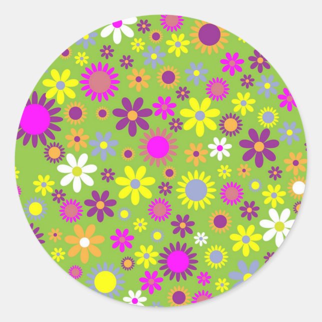 Flower Power Classic Round Sticker (Front)