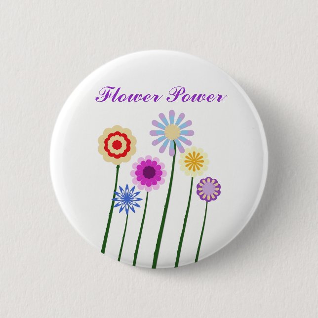 Flower Power, colorful digital art flowers button (Front)