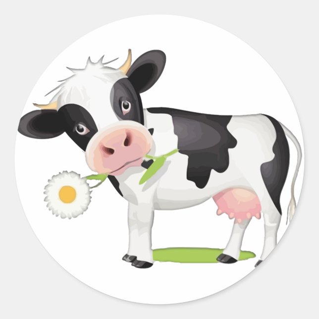 Flower Power Cow Classic Round Sticker (Front)