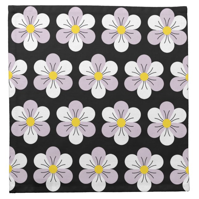 Flower Power Daisy Black Lilac White Dark Floral K Cloth Napkin (Front)