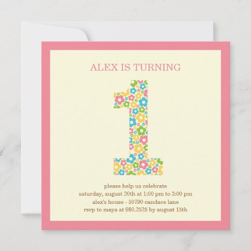 Flower Power First Birthday Invitation - Pink