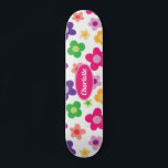 Flower Power Floral Purple & PinkCustom Skateboard<br><div class="desc">A retro Flower Power design with a daisy design in purple,  pink,  green,  yellow and white. Customize by adding a name,  initials or other text.</div>