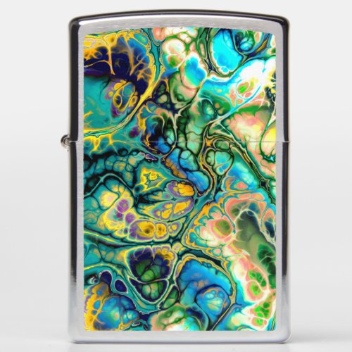 Flower Power FRACTAL BATIK Teal Yellow Blue Salmon Zippo Lighter