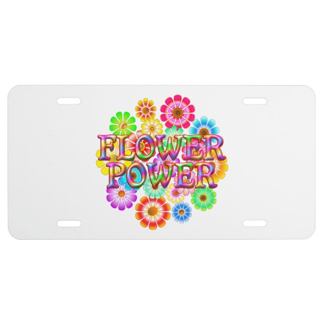 Flower Power Fun Flowers License Plate (Front)