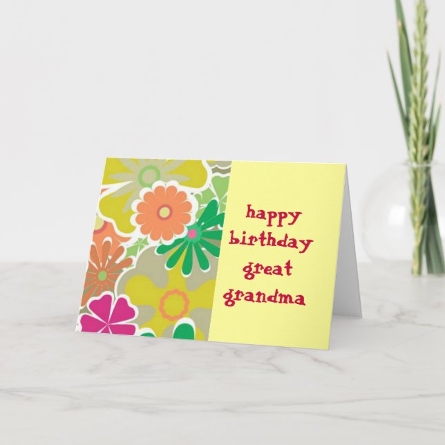 Flower Power Great Grandma  Birthday Card (Front)