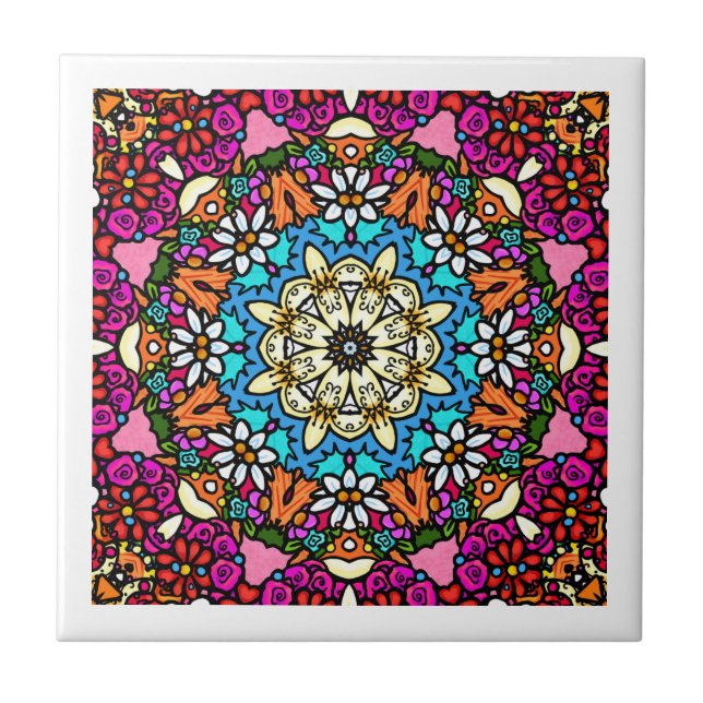 Flower Power Groovy Garden Ceramic Tile (Front)