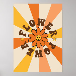 Flower power groovy retro poster