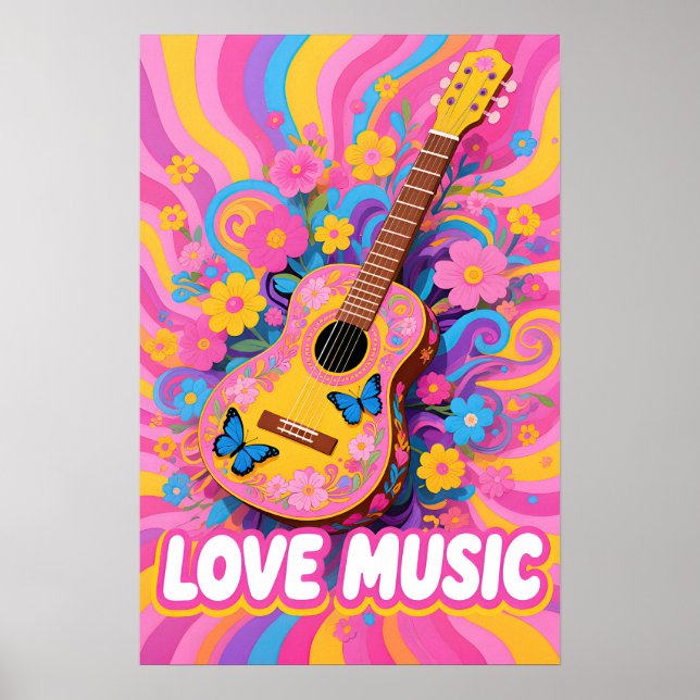 Flower Power Guitar Pop Art Poster (Front)