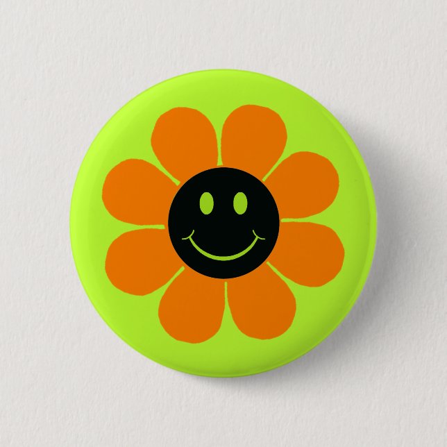 Flower Power Happy Face Button (Front)