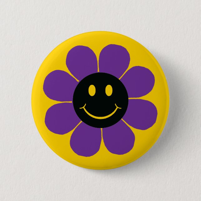 Flower Power Happy Face Button (Front)