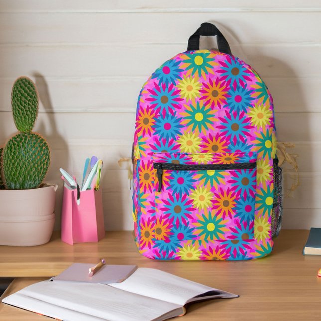Flower Power Happy Hippie Boho Printed Backpack (Creator Uploaded)