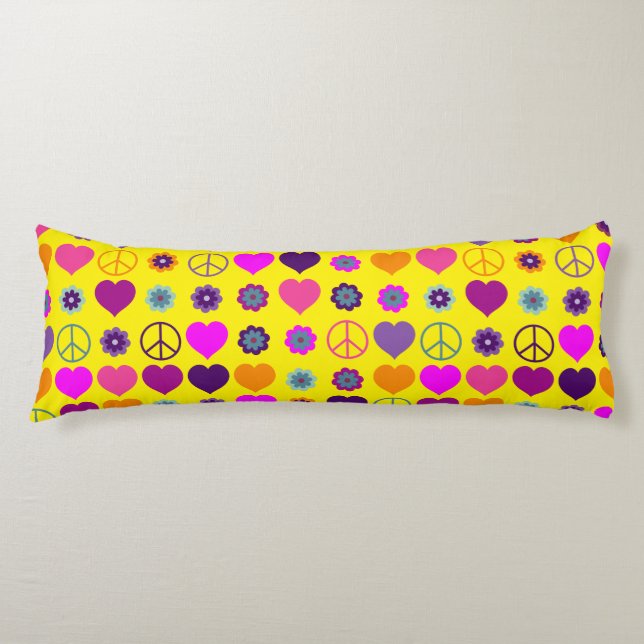 Flower Power Heart Peace Pattern + your backgr. Body Pillow (Front)
