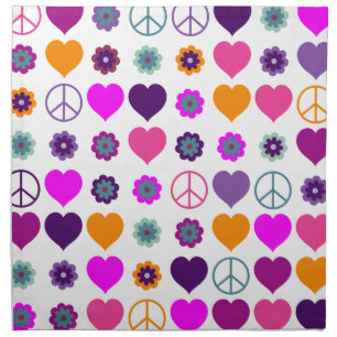 Flower Power Heart Peace Pattern + your backgr. Cloth Napkin