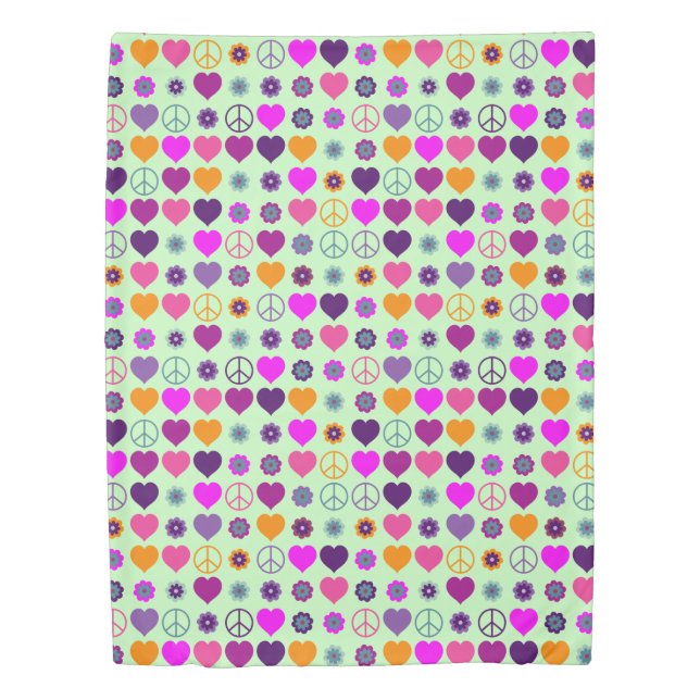 Flower Power Heart Peace Pattern + your backgr. Duvet Cover (Front)