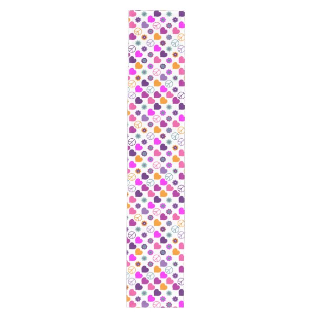 Flower Power Heart Peace Pattern + your backgr. Medium Table Runner (Front)