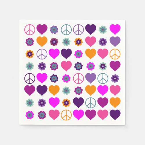 Flower Power Heart Peace Pattern  your backgr Napkins