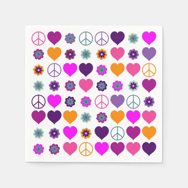 Flower Power Heart Peace Pattern + your backgr. Napkins (Front)