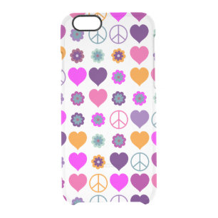 Flower Power Heart Peace Pattern + your backgr. Clear iPhone 6/6S Case