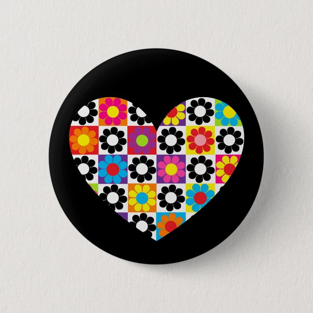 Flower Power Heart Pinback Button (Front)