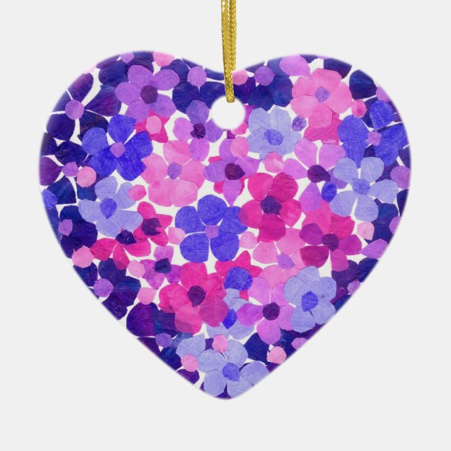 Flower Power Heart-shaped Ornament (Front)