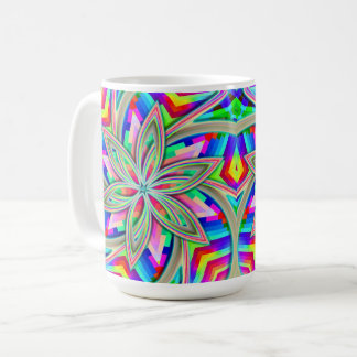 Flower Power Hexagon Rainbow Mandala Coffee Mug