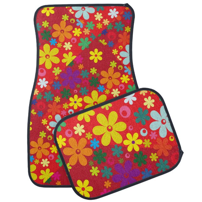 Flower Power in Red Car Mat (Set)