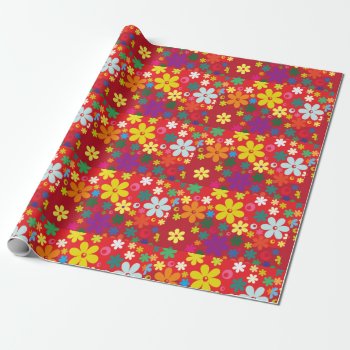 Flower Power In Red Wrapping Paper by StuffOrSomething at Zazzle