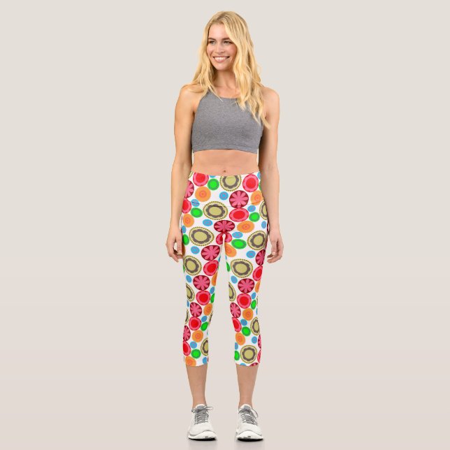 Flower Power in Rows 002 Capri Leggings (Front)