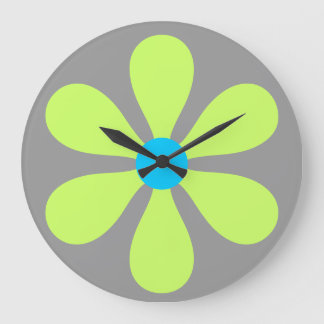 Flower Power - lime Large Clock