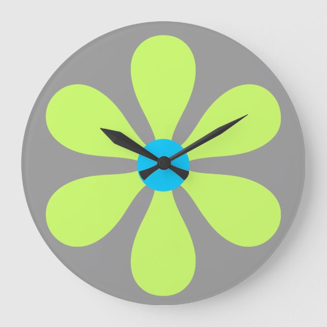 Flower Power - lime Large Clock (Front)