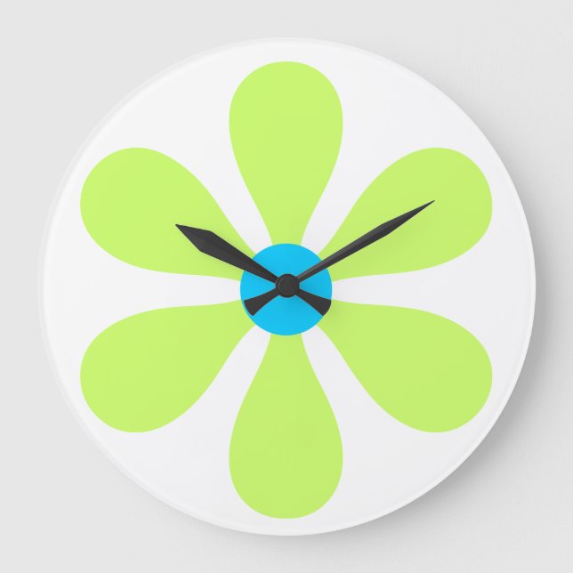 Flower Power - lime Large Clock (Front)