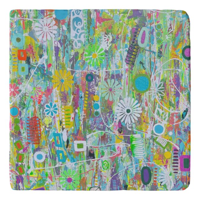 Flower Power Marble Trivet (Front)