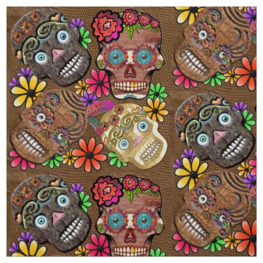 Flower Power Mexican Sugar Skulls Fabric