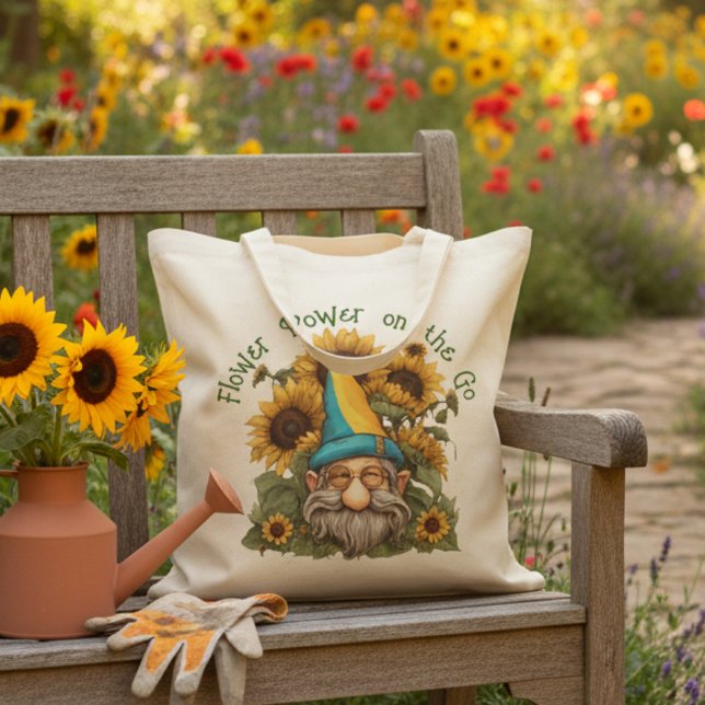 Flower Power on the Go Cute Sunflower Gnome Tote Bag (Creator Uploaded)
