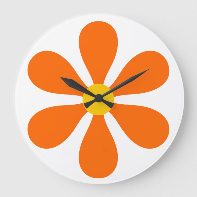 Flower Power - orange Large Clock (Front)