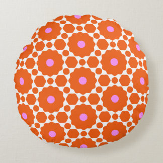Flower Power Orange, Pink, & White Round Pillow