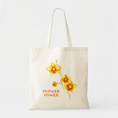 Flower Power Orchid Yellow  Orange Tote Bag