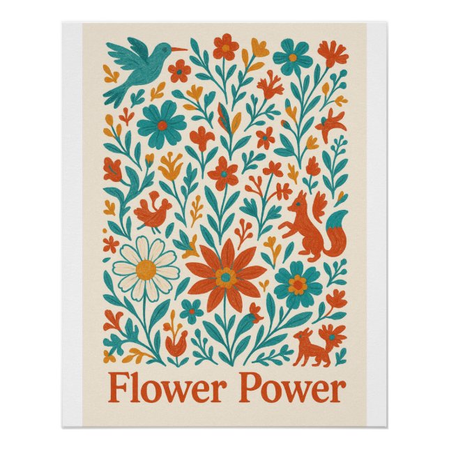 Flower Power Otomi Folk Art  Poster (Front)