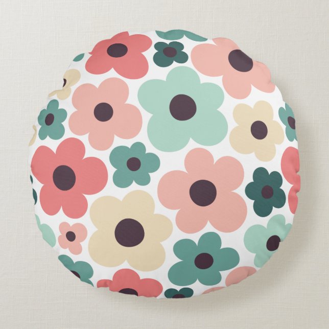 Flower Power Pattern Round Pillow (Front)