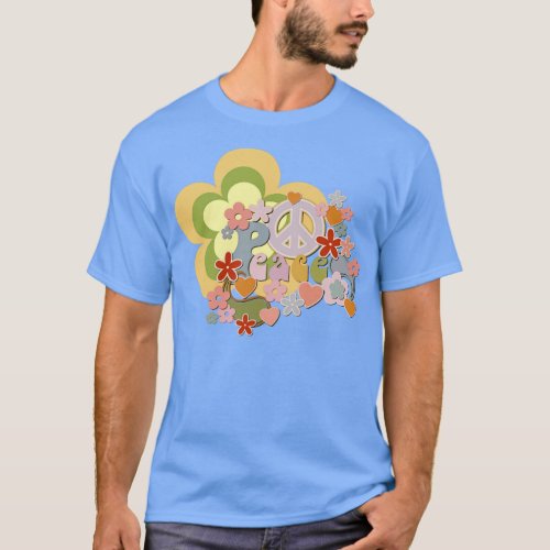 Flower Power Peace and Love Retro Design T_Shirt