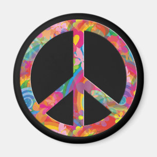 Flower Power Peace   black Magnet